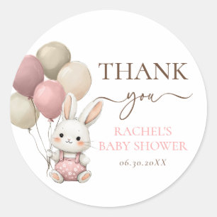 Niedliche Bunny Rabbit Balloons   Pink Girl Baby D Runder Aufkleber