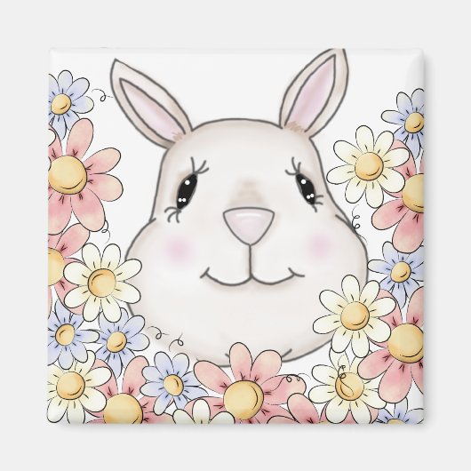 Niedliche Bunny Rabbit Blume & Schmetterlinge Magnet (Vorne)