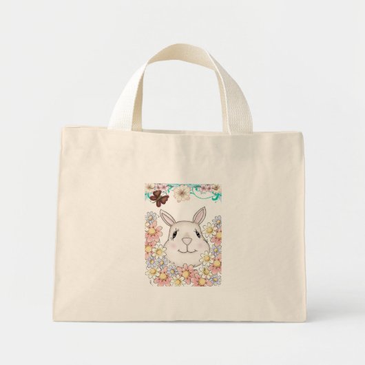 Niedliche Bunny Rabbit Blume & Schmetterlinge Mini Stoffbeutel (Vorne)