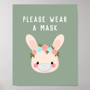 Niedliche Bunny Rabbit Blumentrage Maske Green Cov Poster