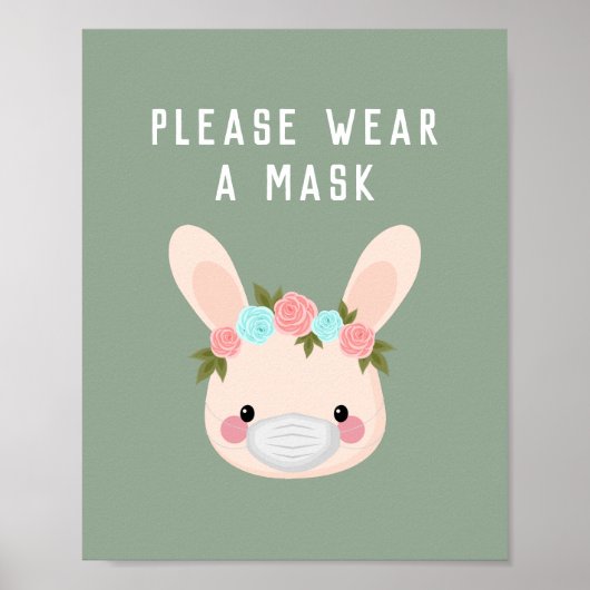Niedliche Bunny Rabbit Blumentrage Maske Green Cov Poster (Vorne)