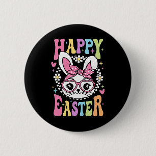 Niedliche Bunny Rabbit Face Retro Happy Osterfest Button