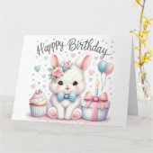 Niedliche Bunny Rabbit Happy Birthday Card Karte (Gelbe Blume)