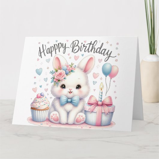 Niedliche Bunny Rabbit Happy Birthday Card Karte (Vorderseite)