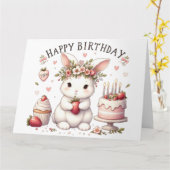 Niedliche Bunny Rabbit Happy Birthday Card Karte (Gelbe Blume)