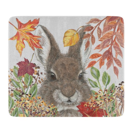 Niedliche Bunny Rabbit Herbst Herbst Leaves Rustik Schneidebrett (Vorderseite)