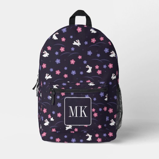 Niedliche Bunny Rabbit Muster Monogram Initialen L Bedruckter Rucksack (Vorderseite)