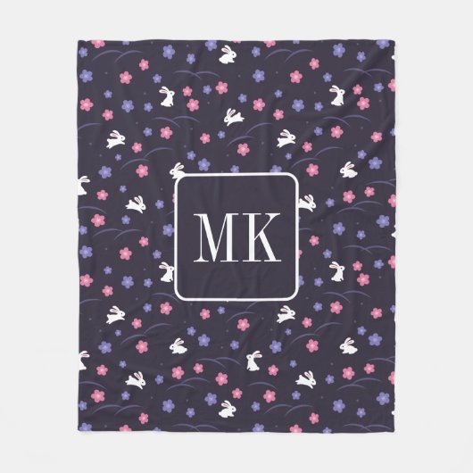 Niedliche Bunny Rabbit Muster Monogram Initialen L Fleecedecke (Vorderseite)