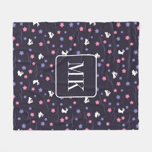 Niedliche Bunny Rabbit Muster Monogram Initialen L Fleecedecke (Vorderseite (Horizontal))