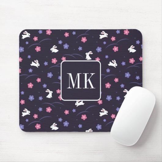 Niedliche Bunny Rabbit Muster Monogram Initialen L Mousepad (Mit Mouse)