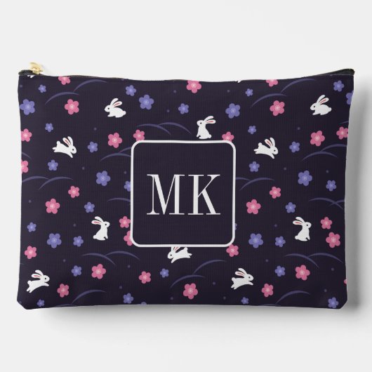 Niedliche Bunny Rabbit Muster Monogram Initialen L Zubehörtasche (Vorderseite)