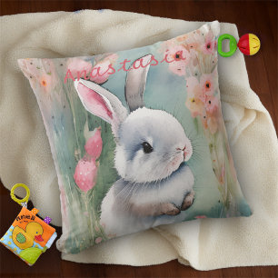 Niedliche Bunny Rabbit Pastel Wasserfarbe Frühling Kissen