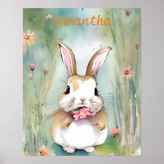 Niedliche Bunny Rabbit Pastel Wasserfarbe Frühling Poster (Vorne)