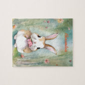 Niedliche Bunny Rabbit Pastel Wasserfarbe Frühling Puzzle (Horizontal)
