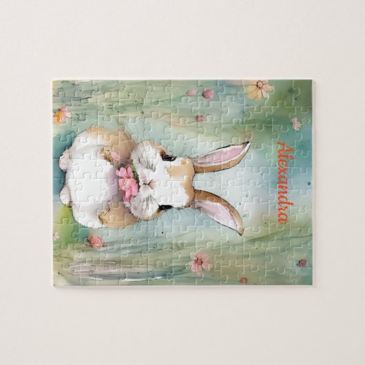 Niedliche Bunny Rabbit Pastel Wasserfarbe Frühling Puzzle (Horizontal)