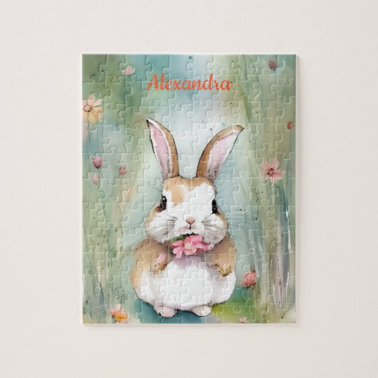 Niedliche Bunny Rabbit Pastel Wasserfarbe Frühling Puzzle (Vertikal)
