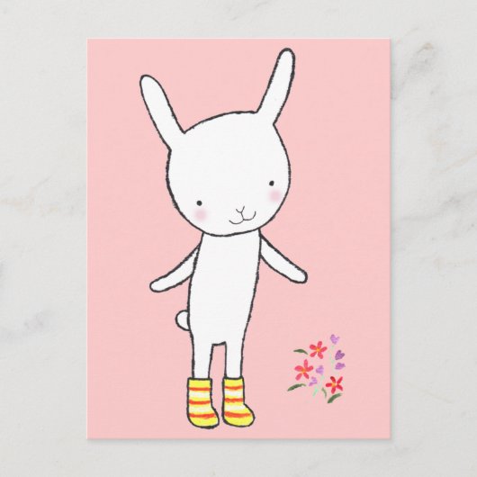 Niedliche Bunny Rabbit Yellow Boots Postcard MiKa Postkarte (Vorderseite)