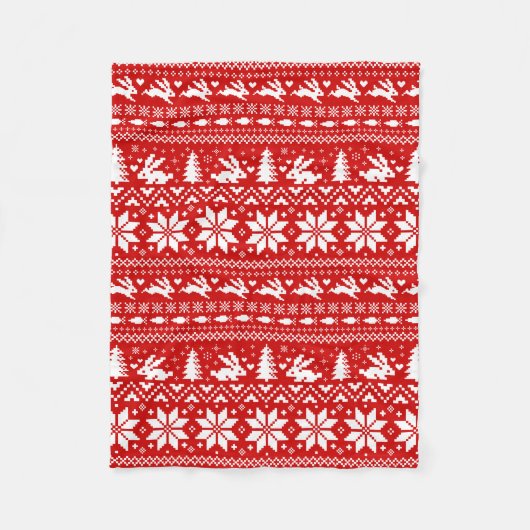 Niedliche Bunny Rabbits Red Christmas Holiday Patt Fleecedecke (Vorderseite)