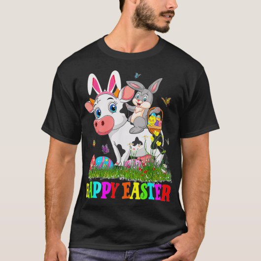 Niedliche Bunny Riding Kuh Ostern Ei Niedlich Kani T-Shirt (Vorderseite)
