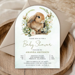 Niedliche Bunny Sage Green Floral Arch Babydusche Einladung