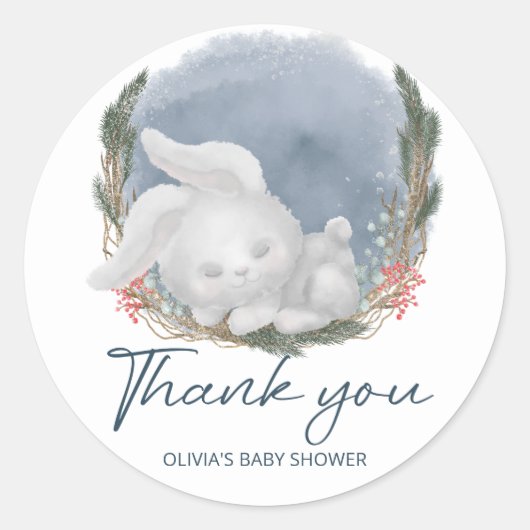 Niedliche Bunny Snowly Winter Baby Dusche Danke Runder Aufkleber (Vorderseite)