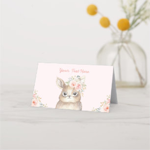Niedliche Bunny Soft Blush Gold Aquarell Blüten Platzkarte