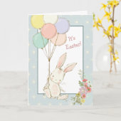 Niedliche Bunny und Balloons Osterkarte Karte (Gelbe Blume)