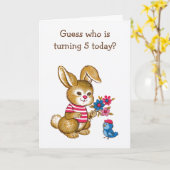 Niedliche Bunny und Bluebird Kinder Fünfte Geburts Karte (Gelbe Blume)