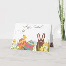 Niedliche Bunny und farbenfrohe Eier Happy Oster Feiertagskarte