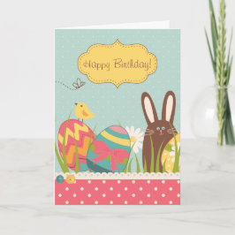 Niedliche Bunny und farbenfrohe Ostereier Happy Bi Karte