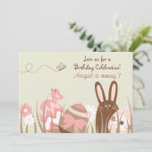 Niedliche Bunny und Ostereier Geburtstag Einladung (Stehend Vorderseite)