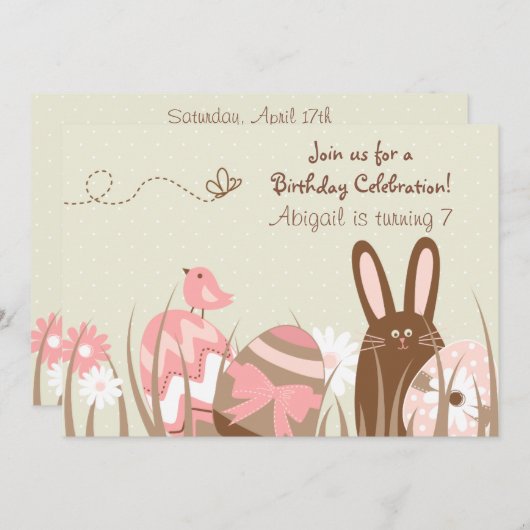 Niedliche Bunny und Ostereier Geburtstag Einladung (Vorne/Hinten)