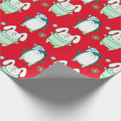 NIEDLICHE BUNNY UND PENGUIN-ROTE CHRISTMAS-GIFT-WR GESCHENKPAPIER (Ecke)