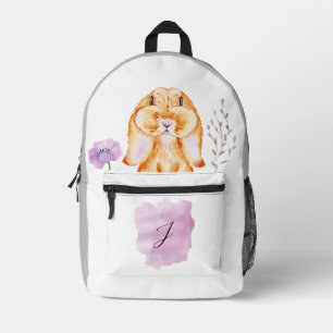 NIEDLICHE BUNNY VIOLET BLUME GRAU WHITE INDIVIDUEL BEDRUCKTER RUCKSACK