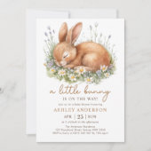 Niedliche Bunny & Watercolor Blume Kinderdusche Einladung (Vorderseite)