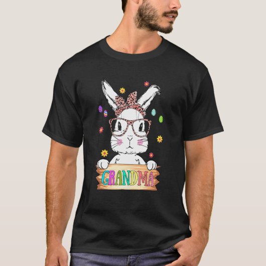 Niedliche Bunny Weace Maske Oma Happy Osterfeier T-Shirt (Vorderseite)