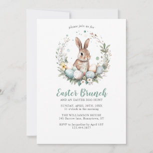 Niedliche Bunny Wreath Osterfeier Ei Hunt Einladung