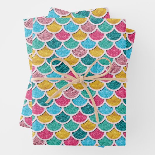 Niedliche bunt bemannte Meerjungenskala Geschenkpapier Set (Beispiel)