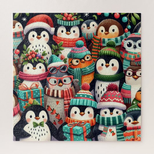 Niedliche bunt gekleidete Pinguine Puzzle (Vertikal)