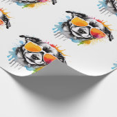 Niedliche bunt Welpe mit Sonnenbrille spritzen Geschenkpapier (Ecke)