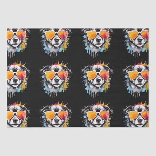 Niedliche bunt Welpe mit Sonnenbrille spritzen Seidenpapier (Vorderseite)