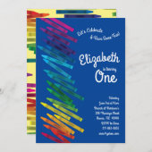 Niedliche Bunte Crayons Kinder 1. Geburtstag Party Einladung (Vorne/Hinten)