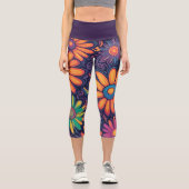 Niedliche bunte Daisy Blume Botanisches Muster gür Capri Leggings (Vorderseite)
