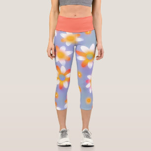 Niedliche bunte Daisy Blume Botanisches Muster gür Capri Leggings