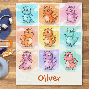 Niedliche bunte Drache Doodles Fleecedecke