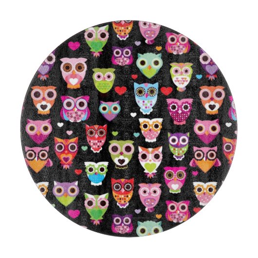 niedliche bunte Eule scherzt Muster Schneidebrett (Vorderseite)