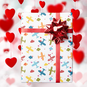 Niedliche Bunte Flugzeuge und Herz, Valentinstag Geschenkpapier