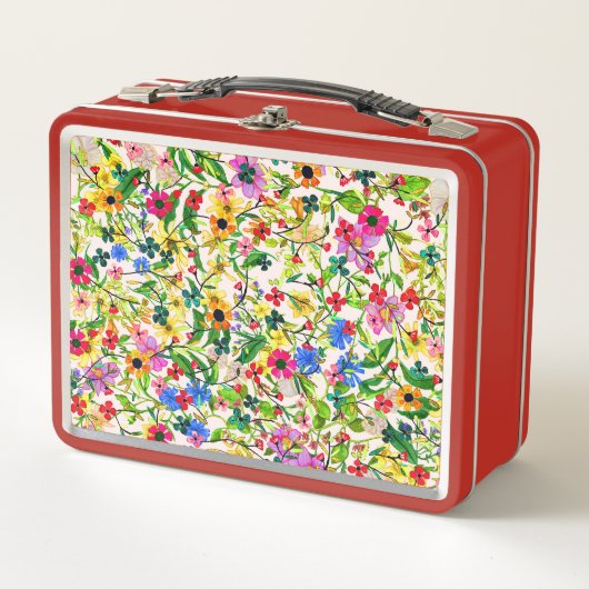Niedliche, bunte Frühlingsblumen Blume Metall Lunch Box (Vorderseite)