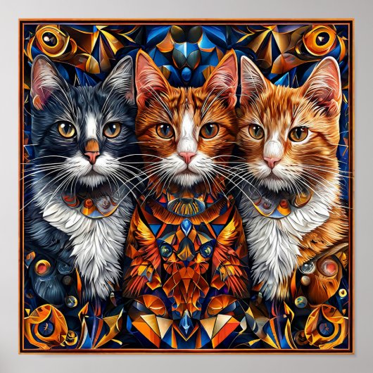 🐱 Niedliche Bunte Katzen Whimsische Florale Kunst Poster (Vorne)