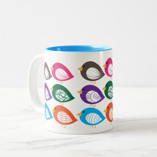 Niedliche, bunte Raubvögel Zweifarbige Tasse (Vorderseite Links)